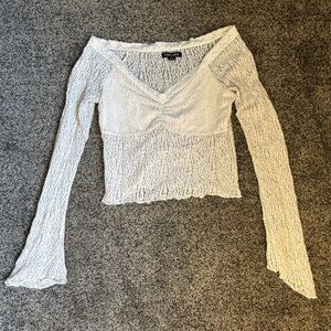 Silence + Noise Lac Textured White Long Sleeve Blouse